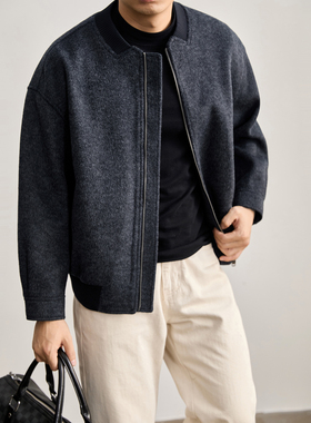 LUUD boxy短宽版型棒球领绵外套男冬季羊毛混纺磨毛肌理毛呢夹克