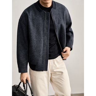 羊毛混纺磨毛肌理毛呢夹克 型棒球领绵外套男冬季 LUUD boxy短宽版