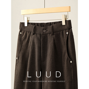 LUUD 美拉德保暖直筒毛呢裤男铆钉弧形结构口袋半松紧腰休闲裤冬