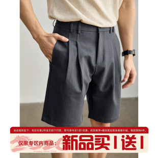 中裤 微阔直筒五分裤 秋夏季 裤 LUUD 口抽褶短裤 cleanfit极简风男士