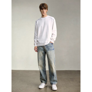 水洗磨白猫须刮破牛仔裤 LUUD 型休闲长裤 复古风直筒微锥版 男 美式