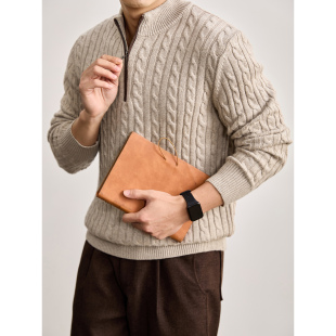 LUUD 澳羊毛混纺软糯亲肤半拉链立领毛衣花纱混色麻花肌理针织衫