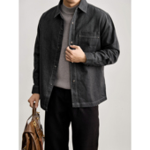 LUUD 衬衣 春秋辑明线长袖 水洗原色重磅330g翻领牛仔衬衫 外套男士