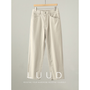 纯色直筒长裤 LUUD 都市通勤百搭款 男夏季 半松紧腰铆钉装 饰休闲裤