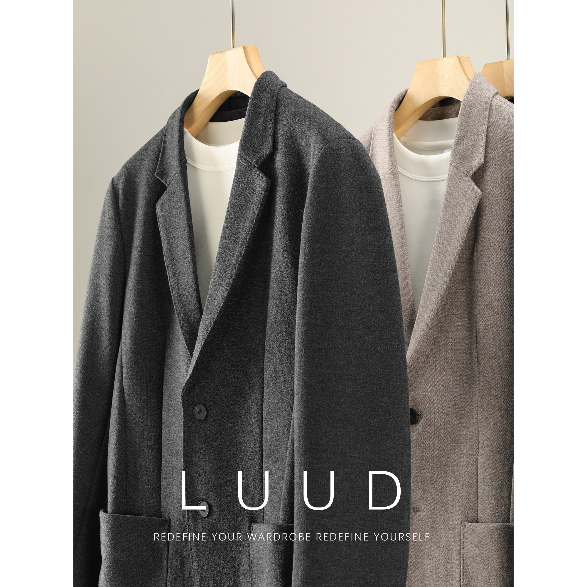 LUUD 雅奢新贵立体裁剪毛呢西装外套男冬绵羊毛混纺磨毛肌理西服