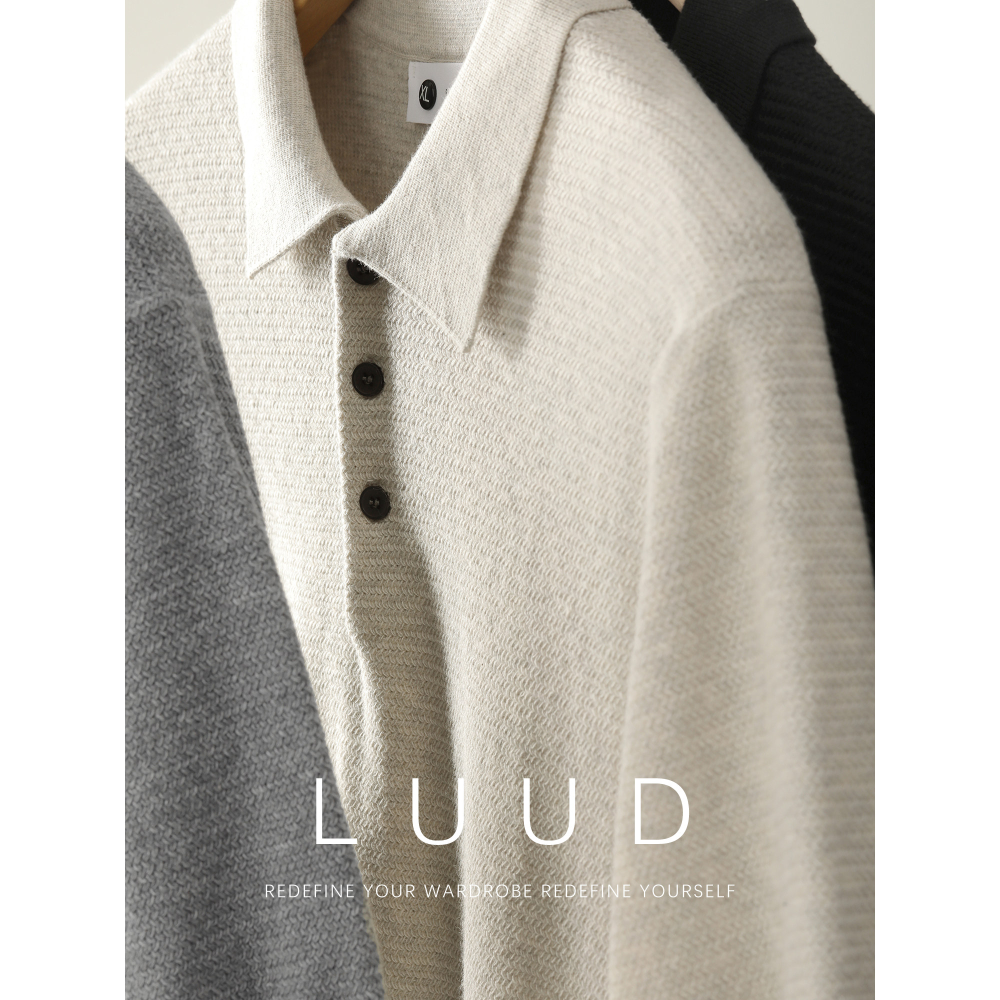 LUUD 老钱格调男士砂感修身翻领短袖POLO衫夏季舒适精梳棉POLO衫图片
