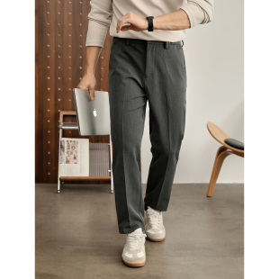 男腰头三色线设计抗皱免烫长裤 极简细斜纹色纺休闲西裤 时尚 LUUD