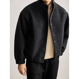 保暖绒感圆形按扣夹克秋冬款 LUUD 轻奢老钱风凤圈呢立领外套男士