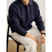 LUUD 男 净色休闲海欧领长袖 都市通勤针织肌理感POLO衫 毛衣秋冬款