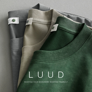 LUUD 潮牌高级感印染短袖T恤男款夏季复古洗水体恤衫百搭圆领上衣