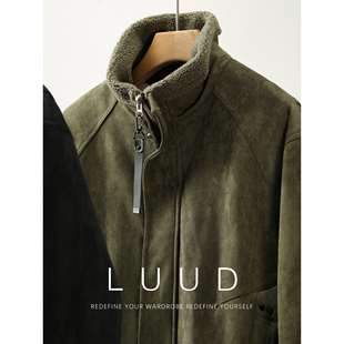 复古工装 麂皮绒棉服外套冬季 风夹克 局部夹棉羊羔绒内里男士 LUUD
