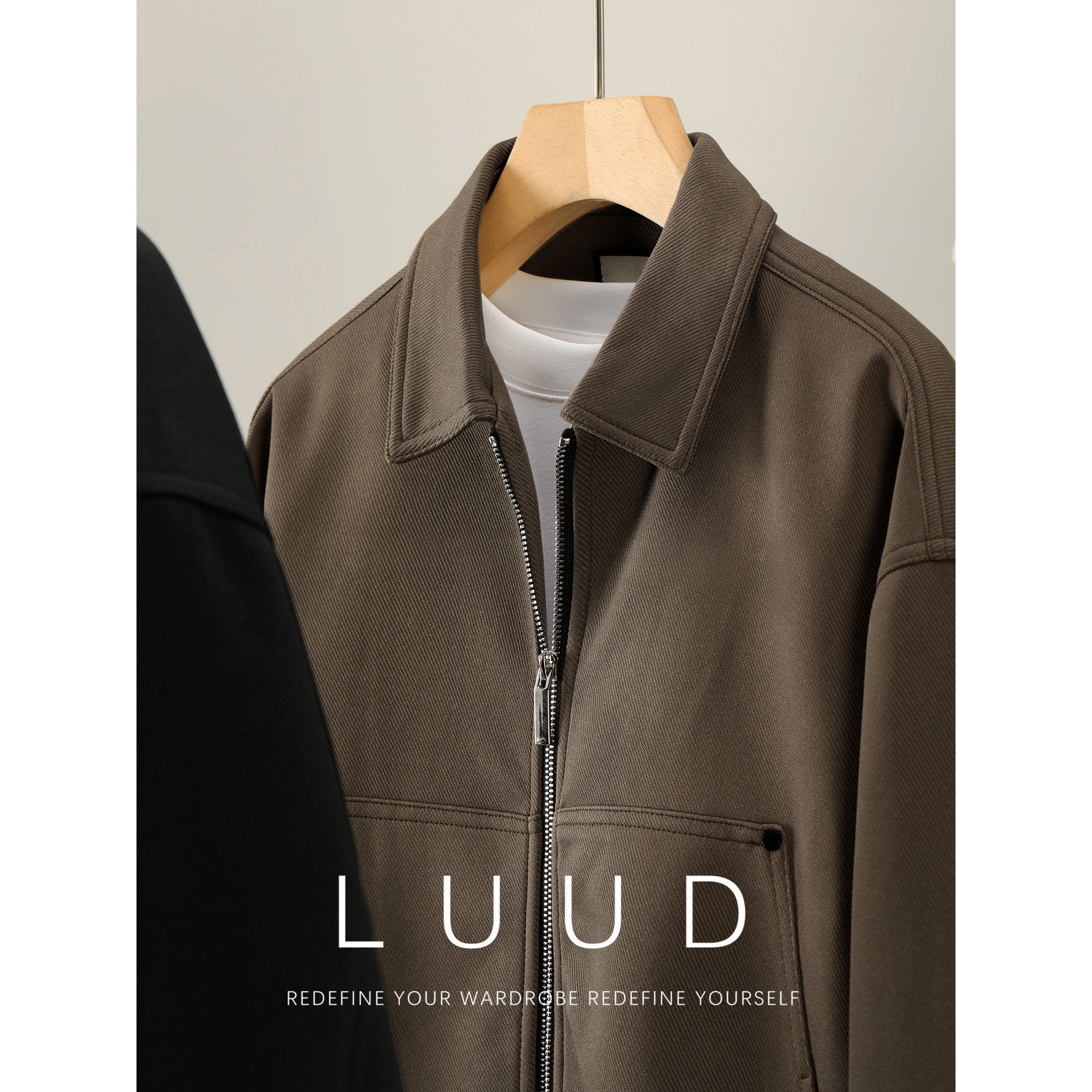 LUUD 高级复古细密斜纹廓形夹克男士立体大口袋松紧下摆短款外套