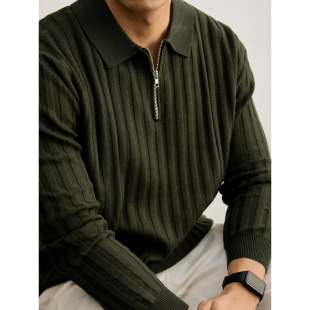 秋冬软糯亲肤针织Polo衫 老钱风坑条肌理感翻领毛衣男士 美式 LUUD