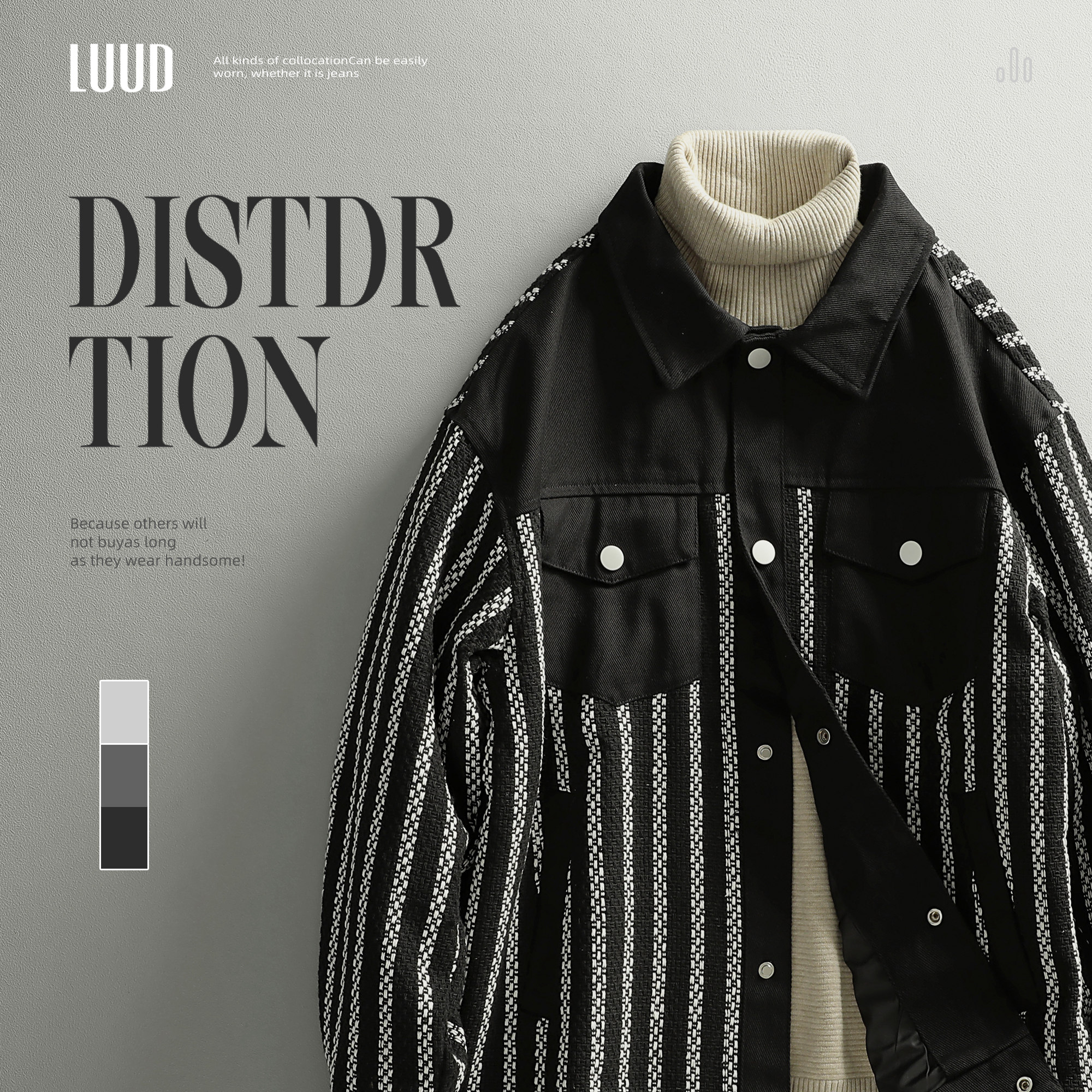 LUUD 小香风拼料设计外套男士秋季潮牌上衣痞帅条纹工装夹克上衣,男装,夹克,淘宝优惠券,粉丝福利购,淘宝优惠卷