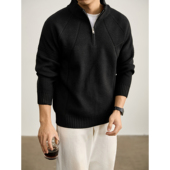 重磅810G纯色百搭针织衫 LUUD 几何拼接纹理半拉链立领毛衣男冬季