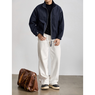 LUUD 痞帅潮感明线原色丹宁牛仔外套流苏拉链水洗立领夹克男春秋