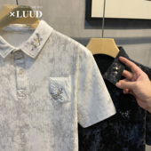 男修身 LUUD 潮流休闲短袖 时尚 翻领上衣 帅气满天星烫钻刺绣POLO衫