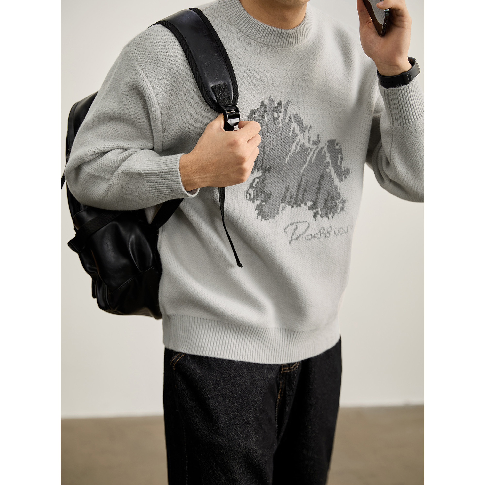 LUUD 高克重700g简约中性圆领毛衣男可爱趣味小狗提花纹理针织衫,男装,针织衫/毛衣,淘宝优惠券,粉丝福利购,淘宝优惠卷