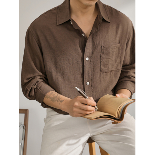 透气褶皱纹理感单穿微宽小衬衣 男薄款 LUUD 复古风棉亚麻翻领衬衫