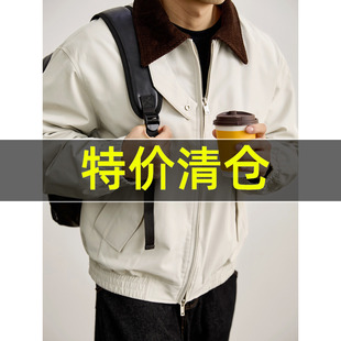 特价 90白鸭绒外套 底特律巴恩分灯芯绒拼接翻领羽绒服夹克男冬季