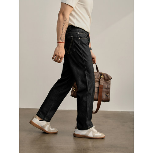 LUUD 经典基础款辑明线口袋设计牛仔裤男莱赛尔棉质休闲直筒长裤