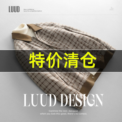 特价 千鸟格短款夹棉毛呢外套男老钱风保暖棉服哈灵顿翻领夹克衫