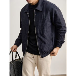 饰通勤夹克男 精梳铆钉装 LUUD 桑蚕丝亚麻混纺透气纱感薄外套春季