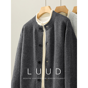 羊毛混纺重磅加厚毛衣外套男士 LUUD 罗纹卷边假两件拼接针织开衫