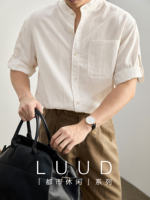 LUUD New Chinese-style stand-up collar five-quarter sleeve shirt Tencel Lyocell linen adjustable sleeve loop thin shirt for men thumbnail 4
