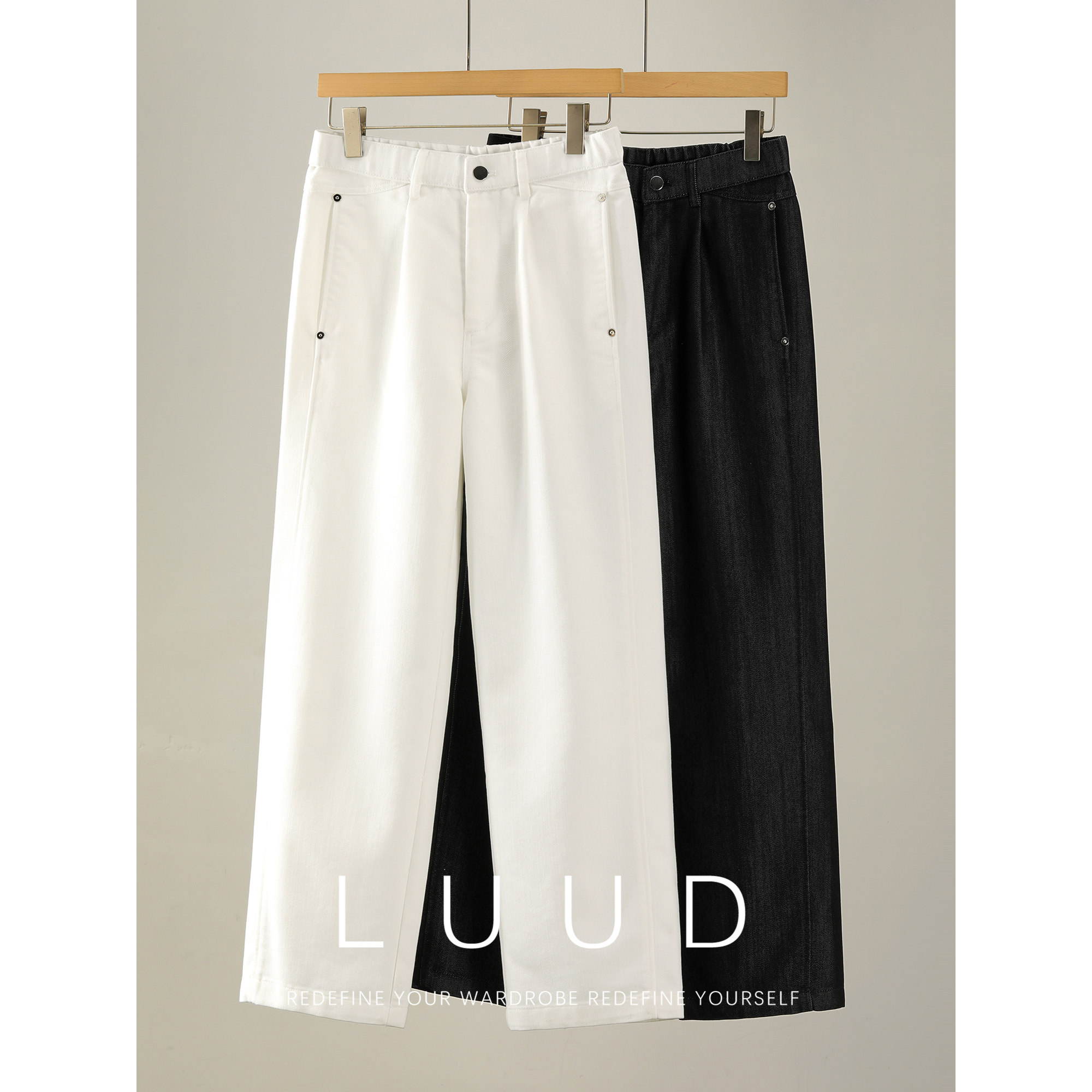 LUUD 雅奢老钱风极简水洗棉直筒牛仔裤男天丝莱赛尔混纺休闲长裤图片