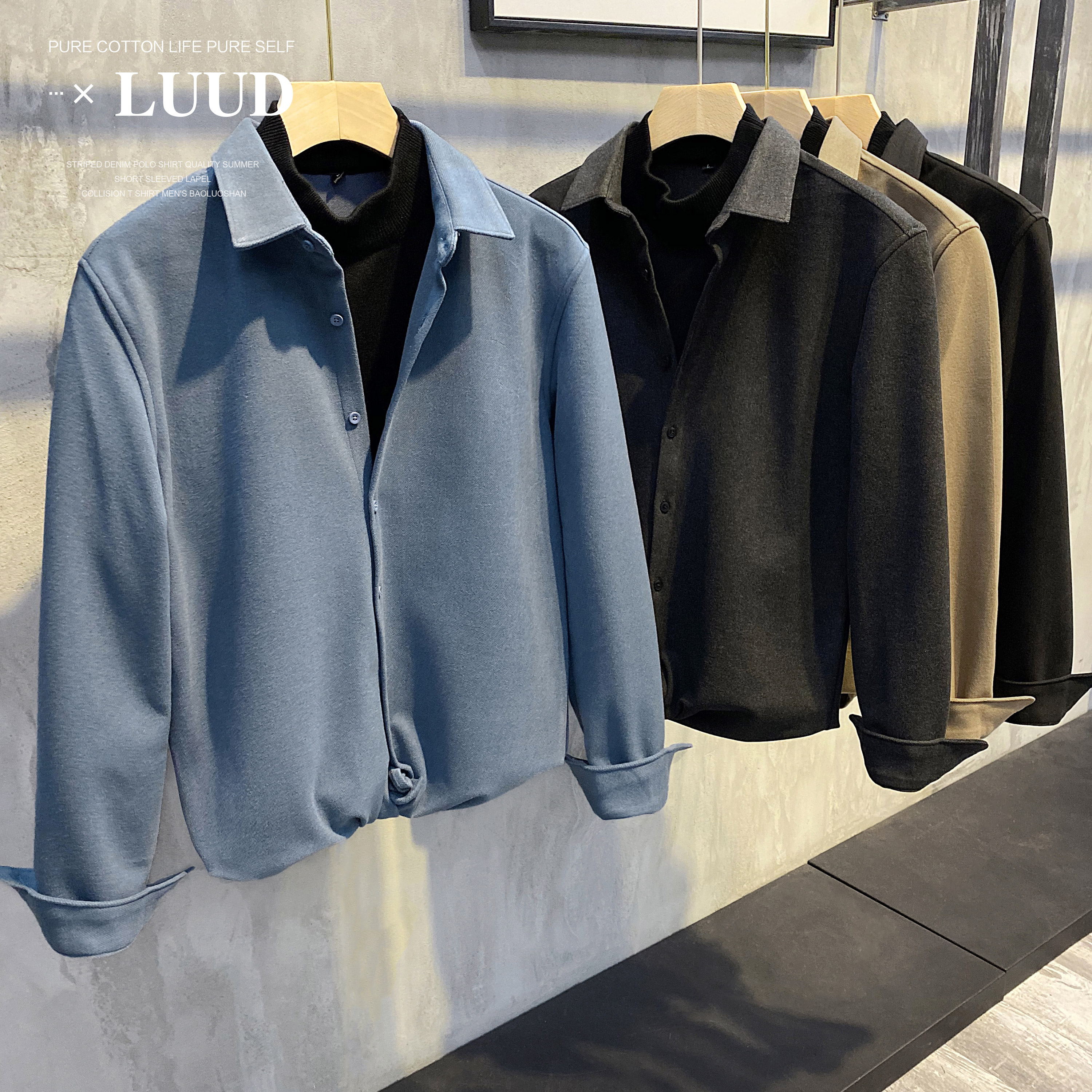 luud冬季假两件拼接呢料半高领