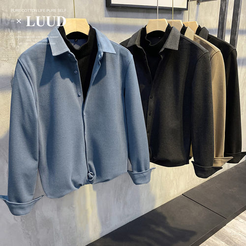 luud冬季假两件拼接呢料半高领