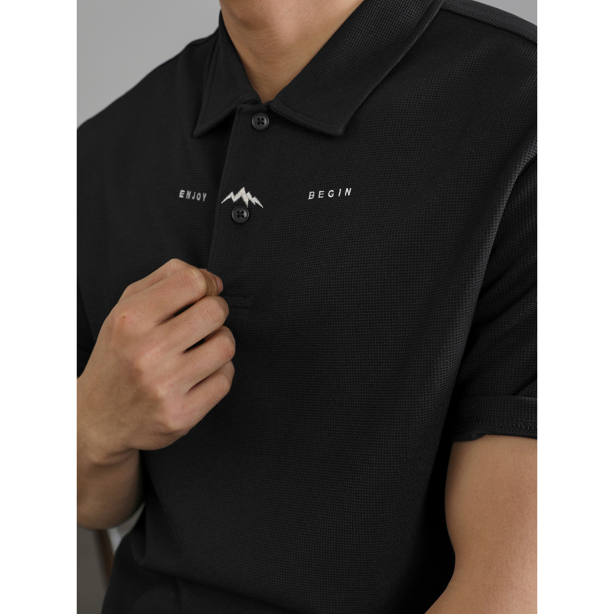 LUUD 简约Polo衫男士设计感短袖T恤微阔休闲百搭翻领华夫格上衣