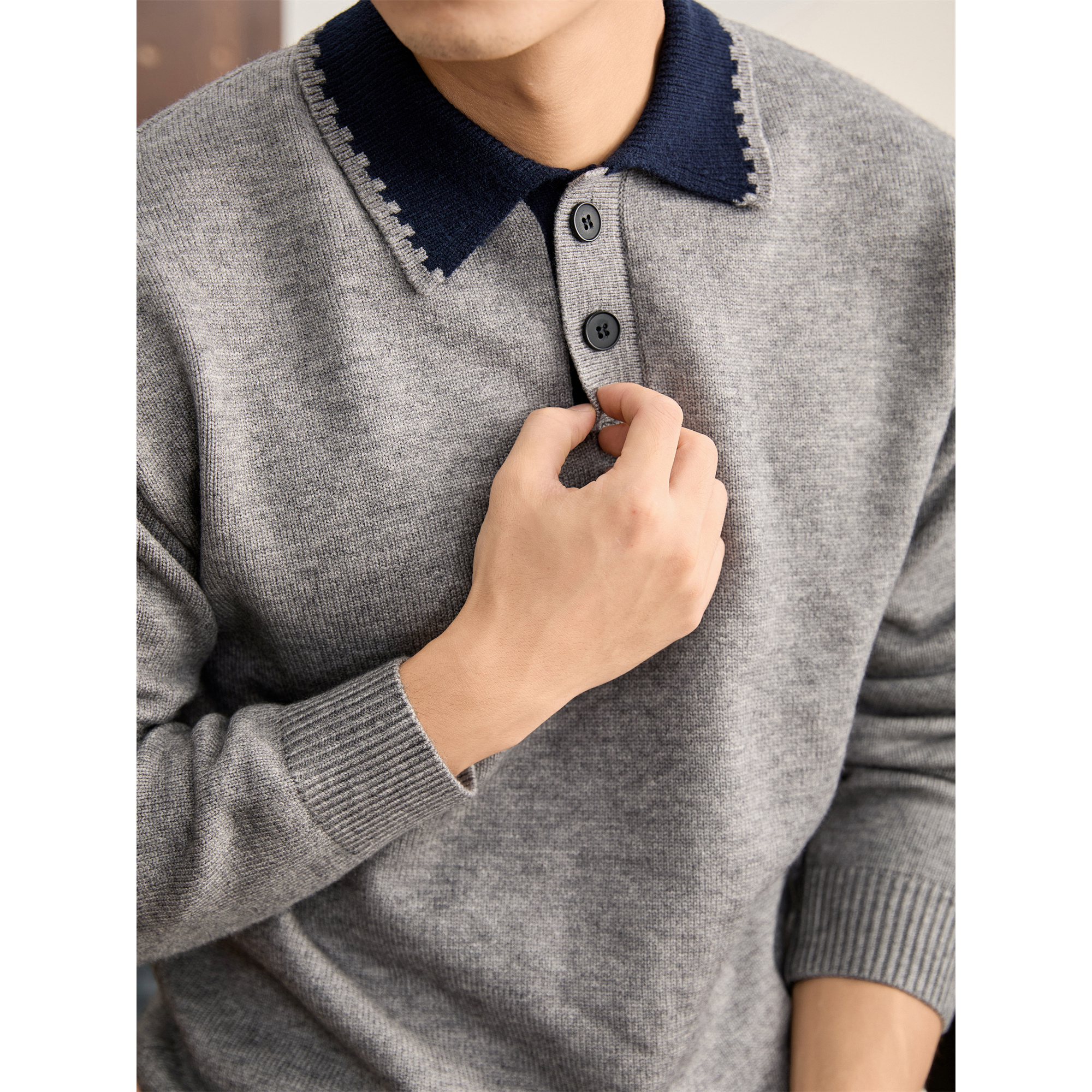 LUUD 巴恩风撞色翻领男士针织卫衣秋冬季时尚休闲百搭长袖POLO衫