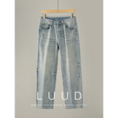 饰水洗做旧渐变牛仔裤 LUUD 绿松石装 男士 冰川蓝自然猫须直筒长裤