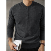 上衣罗纹底摆毛衣 针织衫 深灰色潮流感亨利领长袖 男秋冬修身 LUUD