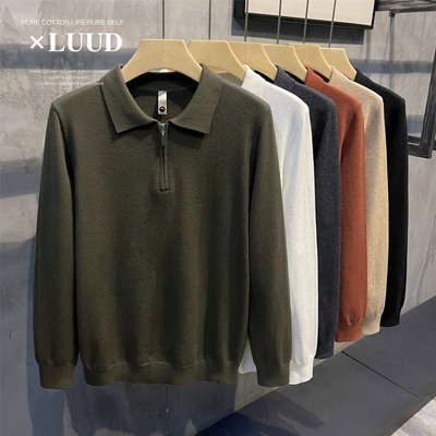 LUUD 莫代尔软糯保暖毛衣男时尚修身Polo翻领长袖衫净色系针织衫