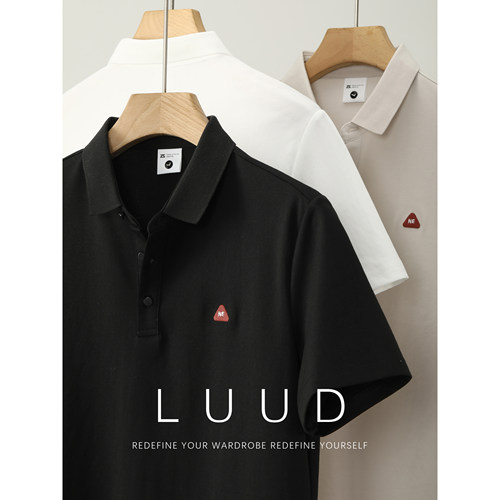 LUUD 夏季简约小三角形绣标装饰POLO衫男休闲百搭纯色翻领短袖T恤