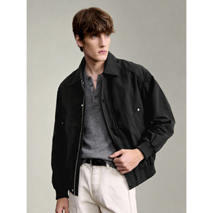 双门襟短宽版 风哈灵顿翻领夹克男抽褶袖 型外套 日系复古工装 LUUD