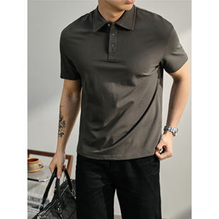 纯色落肩袖 LUUD 男夏季 Polo衫 百搭休闲翻领体恤 都市复古简约短袖