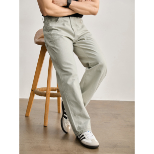 男春季 分割缝线设计百搭牛仔裤 清新文雅浅灰绿水洗直筒长裤 LUUD