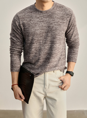 LUUD 慵懒磨毛绒感弹性花纱280g长袖T恤男渐变休闲内搭打底衫上衣