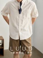 LUUD New Chinese-style stand-up collar five-quarter sleeve shirt Tencel Lyocell linen adjustable sleeve loop thin shirt for men thumbnail 6