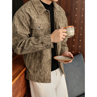 休闲翻领工装 秋冬季 风外套 复古树枝纹灯芯绒肌理感夹克男士 LUUD