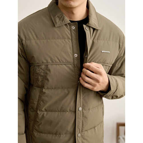 LUUD 立体字母装饰防风保暖休闲外套男士轻盈白鸭绒翻领羽绒服冬