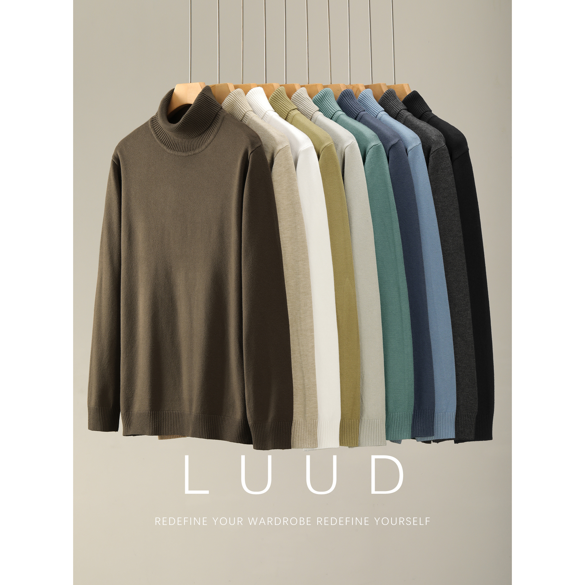 LUUD 【琥珀流光】莫代尔内搭保暖毛衣男可翻高领针织打底衫秋冬