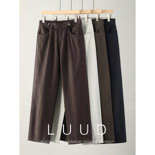 男装 半松紧双扣腰头直筒长裤 重磅天丝莱赛尔混纺纯色休闲裤 LUUD