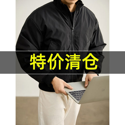特价 Boxy短宽版型夹棉款双拉链夹克外套男冬罗纹立领飞行员棉服