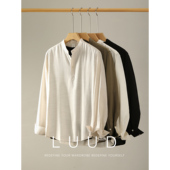 亨利领衬衫 LUUD 老钱风松弛感雅痞透气亚麻长袖 男半门襟立领衬衣
