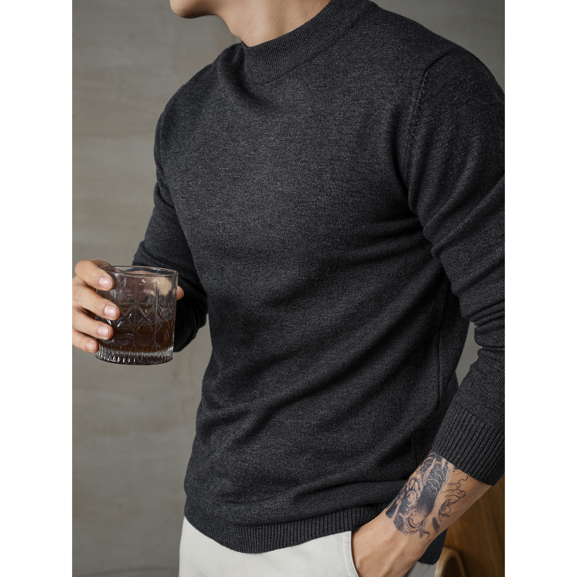 LUUD 半高领打底衫男秋冬保暖高端商务针织衫修身毛线衣中领内搭